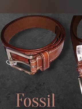 Fossil Womens Chestnut Brown Leather Belt with Polished Buckle
